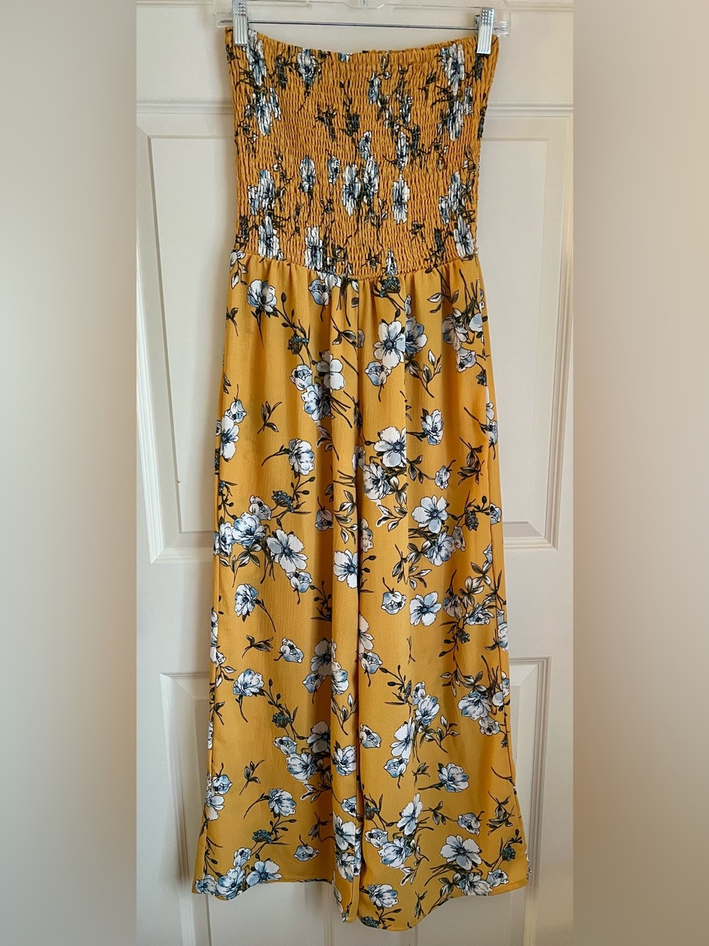 MLLE Gabrielle Women’s Mustard Floral Smocked Waist Jumpsuit